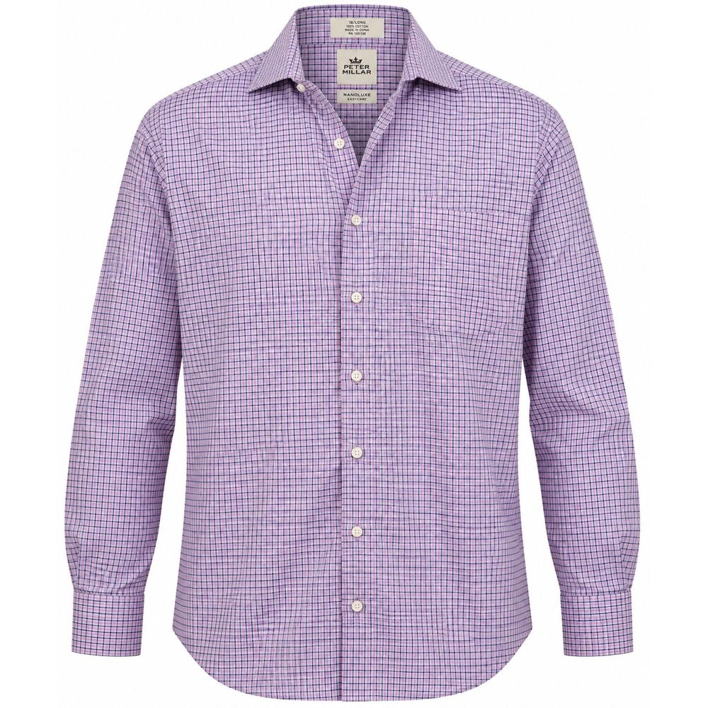 Peter Millar Nanoluxe Easy Care Dress Shirt Mens 16 Long Purple Check Button Up